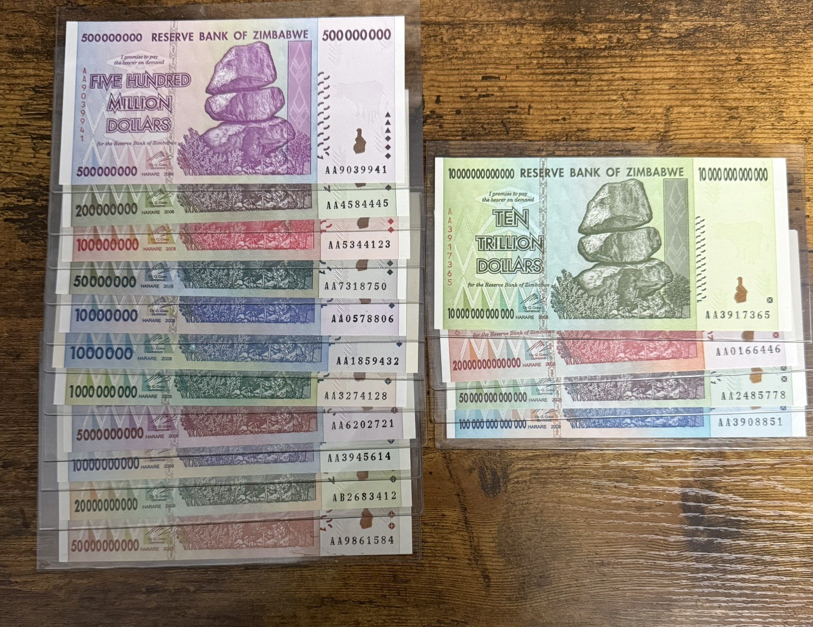 Zimbabwe 1 Billion to 100 Trillion Dollars 15 banknotes 2008 full of 3 sets New Zimbabwe 1 Billion to 100 Trillion Dollars 15 banknotes 2008 full of 3 sets New