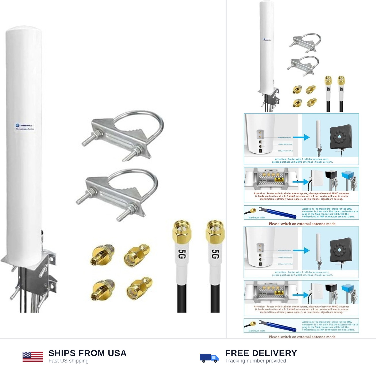 Maswell 4G LTE 5G Antenna Outdoor, 600-7000MHz 2X2 MIMO External Antenna, Up ... Maswell 4G LTE 5G Antenna Outdoor, 600-7000MHz 2X2 MIMO External Antenna, Up ...