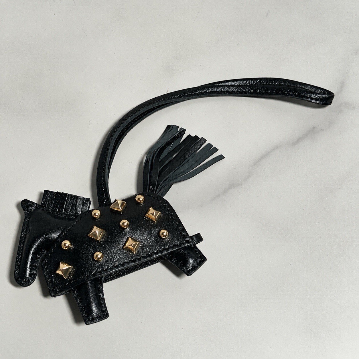 Hermes Rodeo Robeo Rock PM Craie Gold Studded Noir Milo Leather Horse Charm