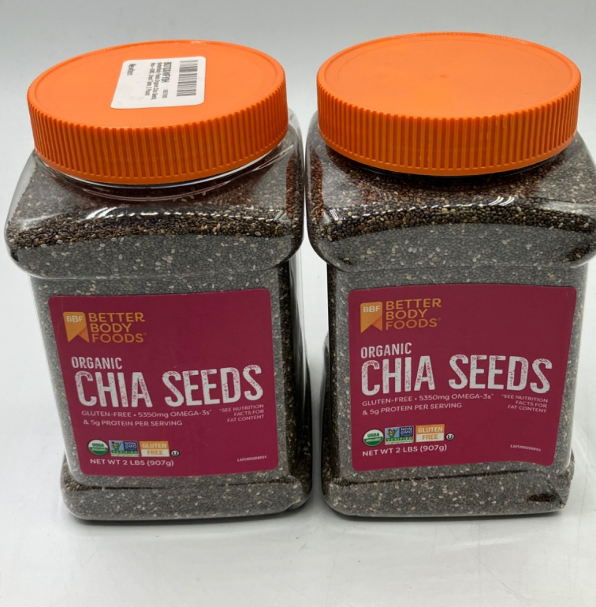 2 Pack BetterBody Foods Organic Chia Seeds Omega-3 Non-GMO 2lbs ea BB 01/16/2027
