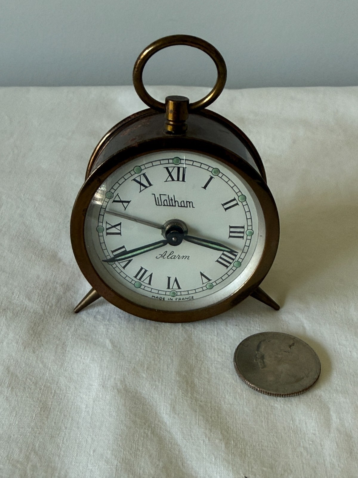 Early 1900's Antique Waltham Alarm Clock, Petite, Made In France WORKS Early 1900's Antique Waltham Alarm Clock, Petite, Made In France WORKS