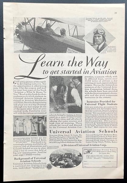 Universal Aviation Schools 1929 AD “Learn the Way to Get Started in Aviation\