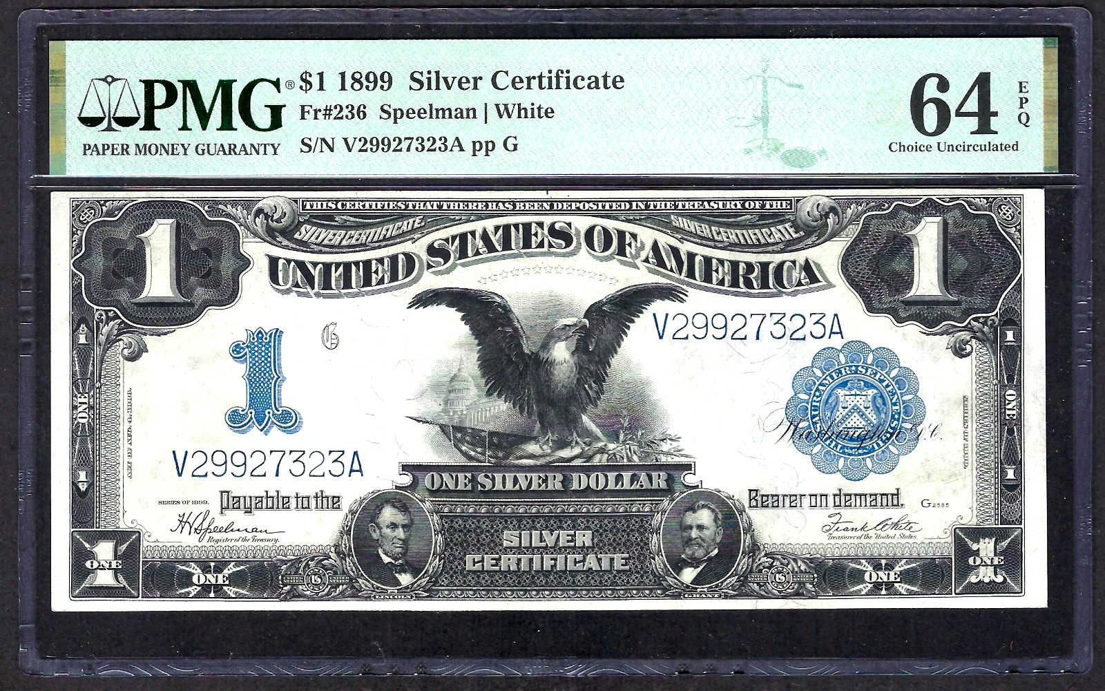 🇺🇸 1899 $1 SC FR-236 ♚♚BLACK EAGLE♚♚ PMG CHOICE UNCIRCULATED 64 EPQ GORGEOUS 