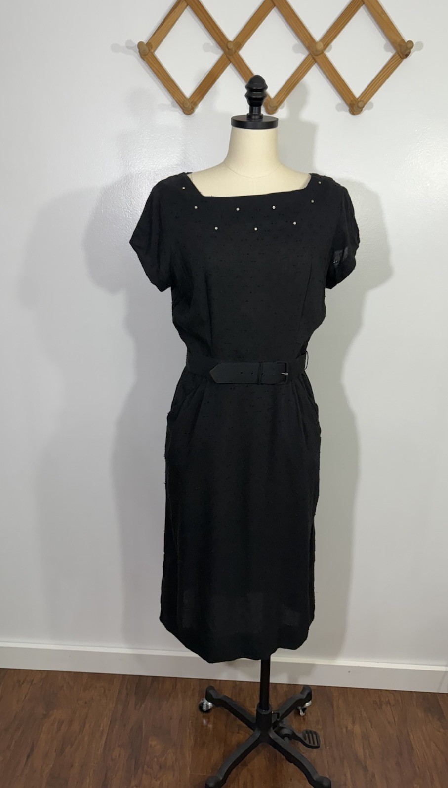 Vintage Dress 1960s Does 1940s Black Rhinestone Medium