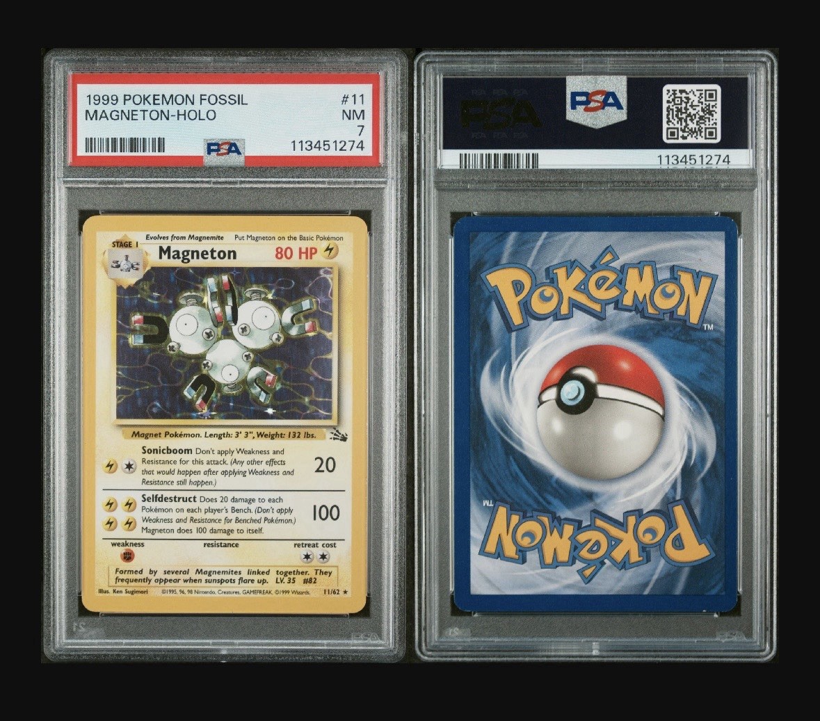 1997 Pokemon TCG Fossil Holo Card Magneton PSA 7 1997 Pokemon TCG Fossil Holo Card Magneton PSA 7