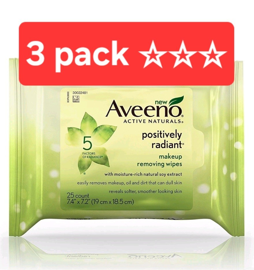 Aveeno Active Naturals Positively Radiant Makeup Removing Wipes Oil free 3 Pack