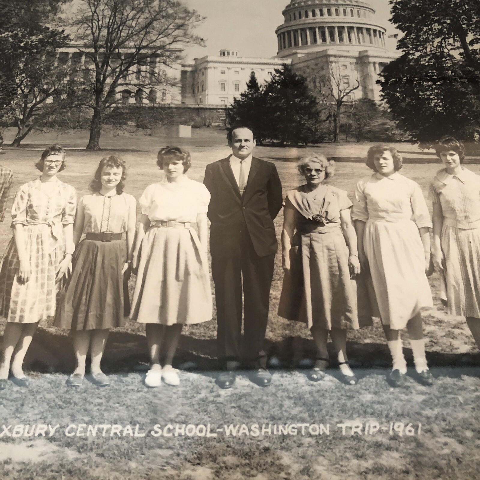 Vtg 1961 Photo Roxbury Central School New York Class Trip Washington D C Framed