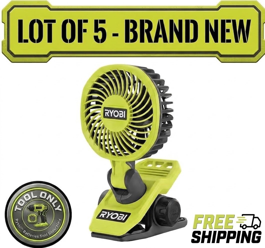 Lot of 5 - Brand New - Ryobi USB Lithium Clip-On Fan [Tool Only]