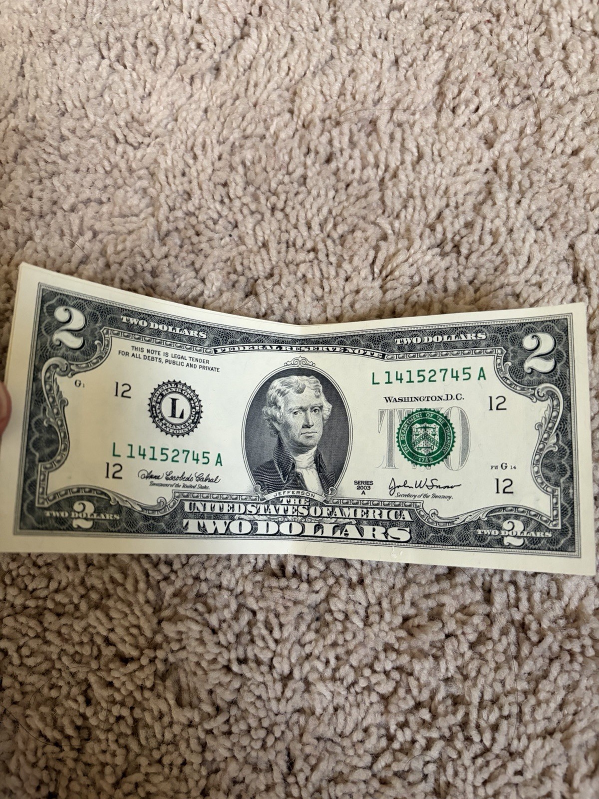 2003 Rare series A $2 Sequential Bills