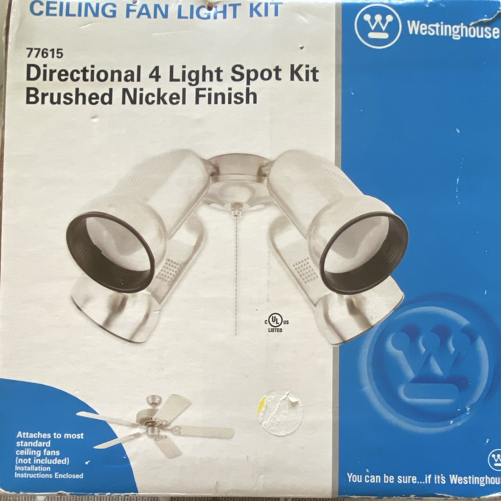 Westinghouse 77615 4-Light Directional Ceiling Fan Light Kit Brushed Nickel Westinghouse 77615 4-Light Directional Ceiling Fan Light Kit Brushed Nickel