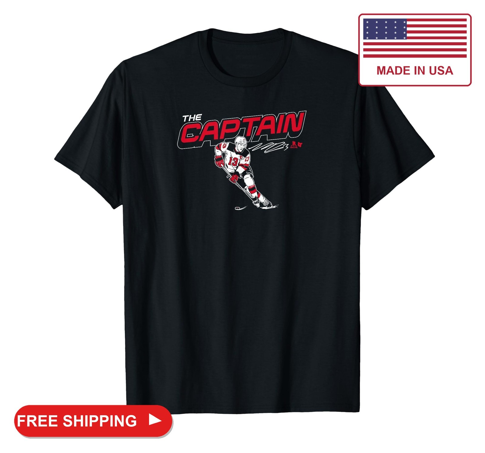 Nico Hischier - Captain Nico - New Jersey Hockey T-Shirt, Men, Black, Small