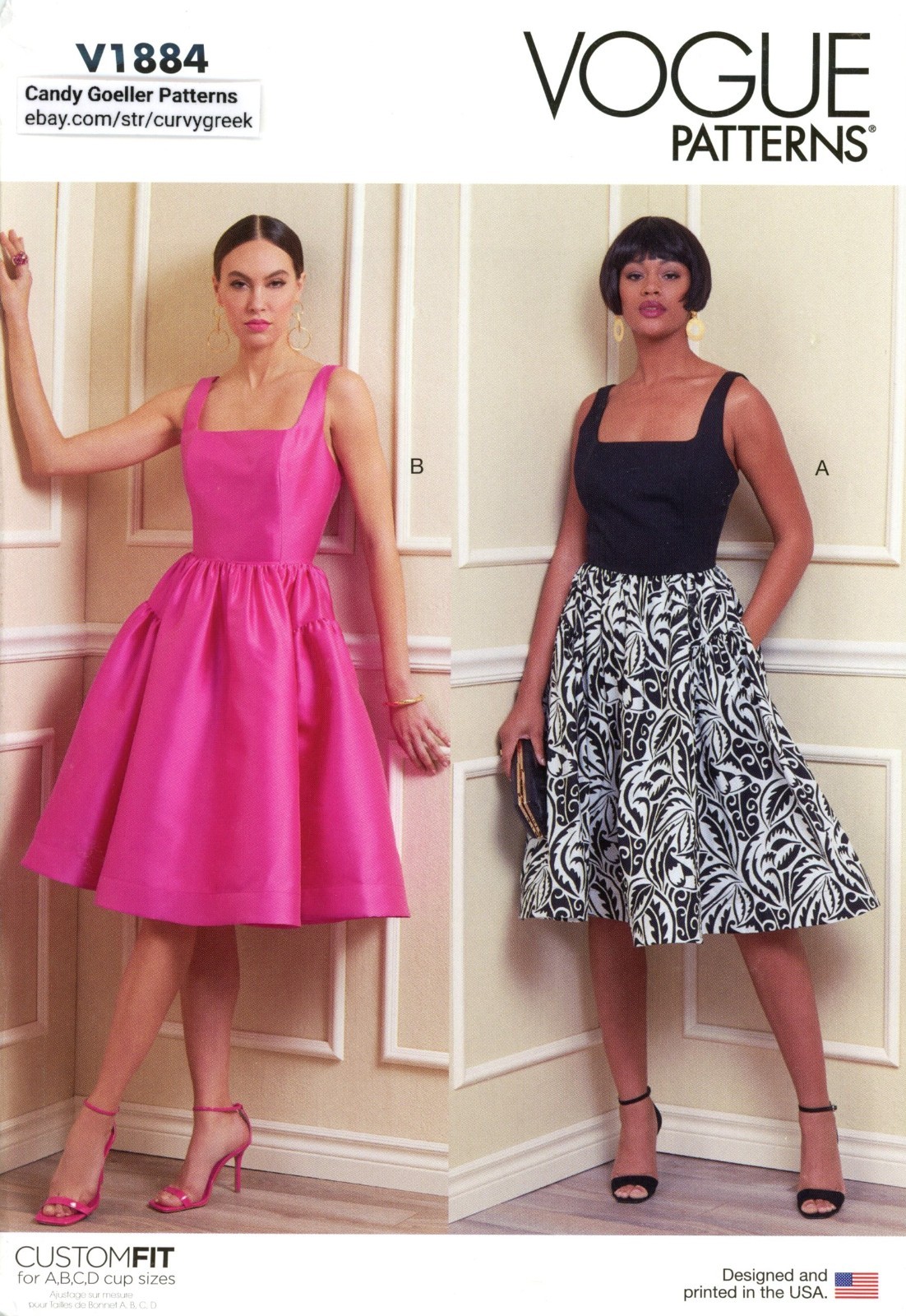 Vogue V1884 Dress w Square Neckline, Diagonal Gathers & Pockets Sz 6-14 UNCUT