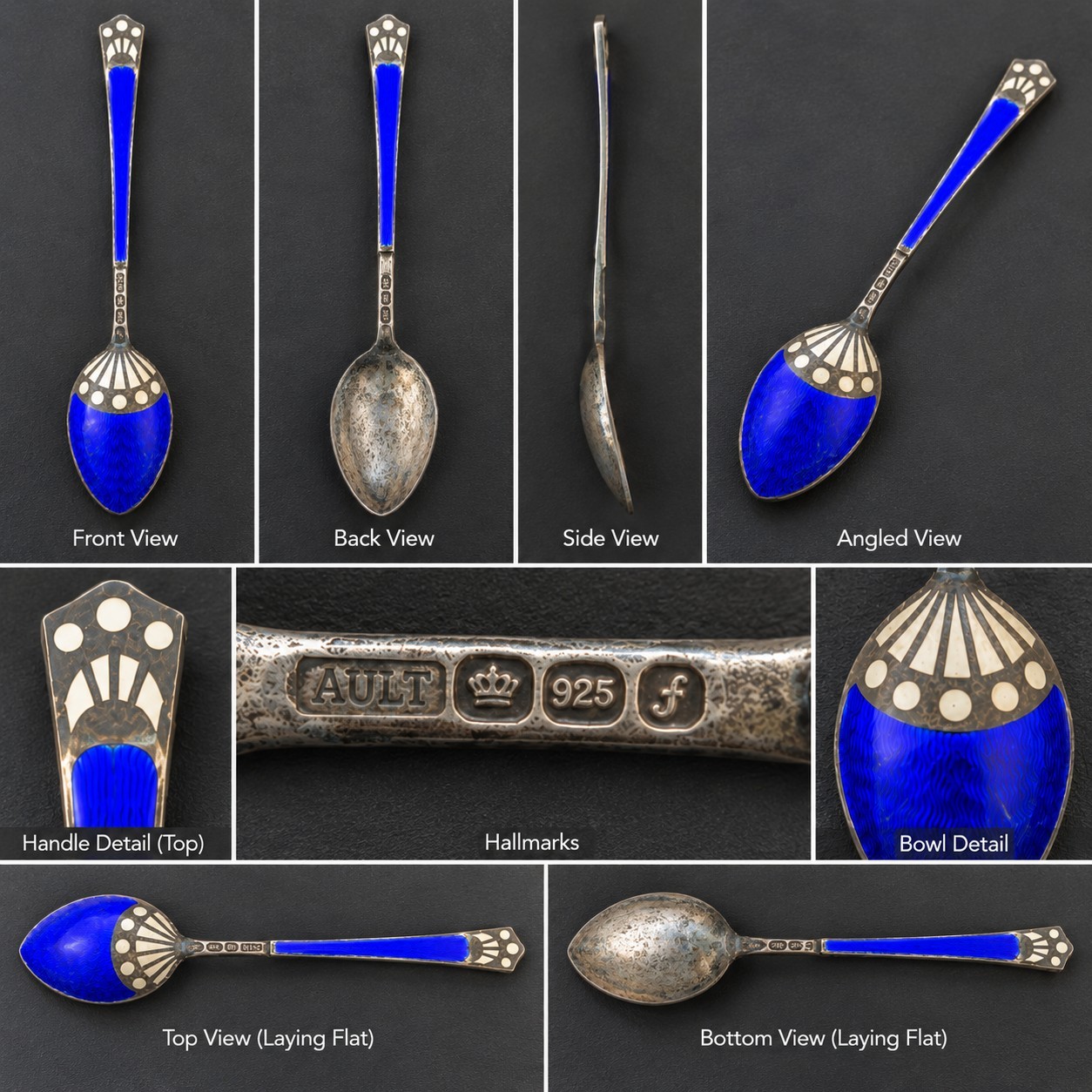Norwegian 830S silver, cobalt enamel with white fan/dot accents Cobalt & white Norwegian 830S silver, cobalt enamel with white fan/dot accents Cobalt & white
