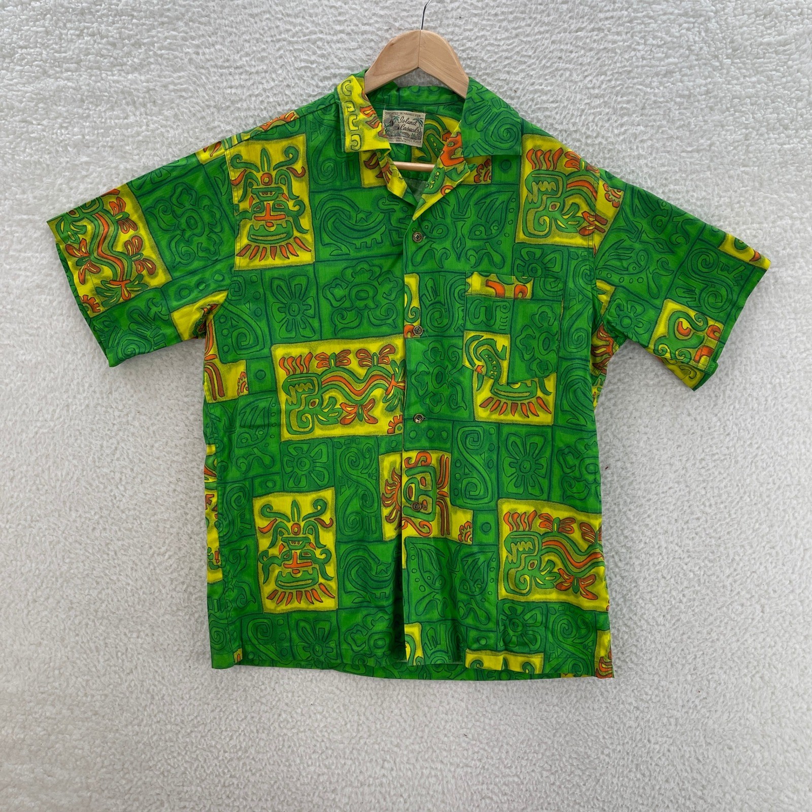 Vintage 60s Island Casuals Hawaiian Shirt Mens M* 22.5x27 Loop Collar Aloha