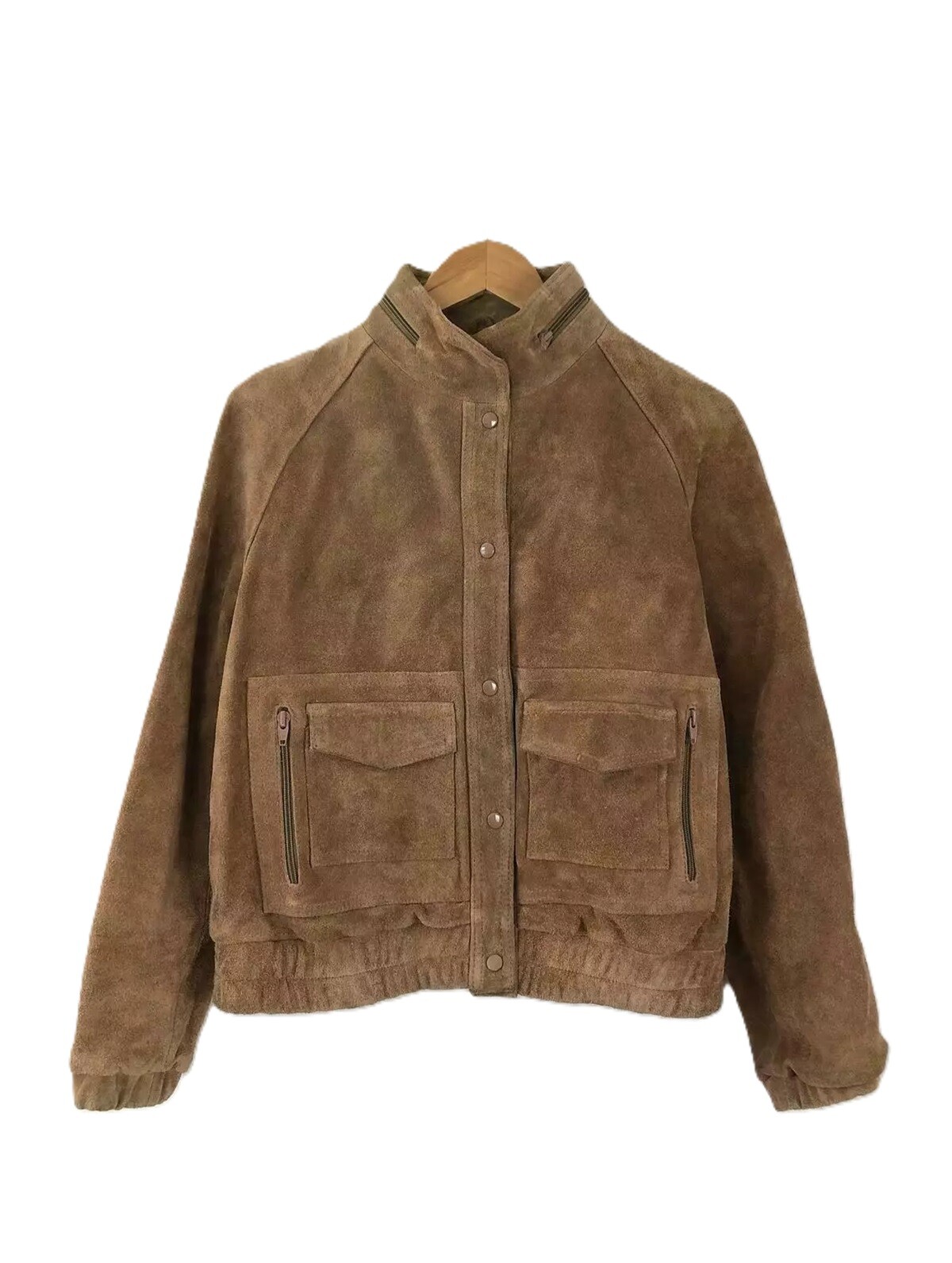 Women's Vintage 70s Genuine Suede Leather Bomber Jacket Brown Biker Retro Jacket