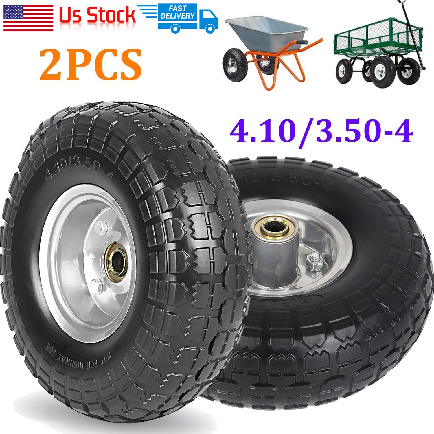 2PCS Upgrade 4.10/3.50-4 Flat Free Solid Rubber Tire and Wheel, 10\ 2PCS Upgrade 4.10/3.50-4 Flat Free Solid Rubber Tire and Wheel, 10\