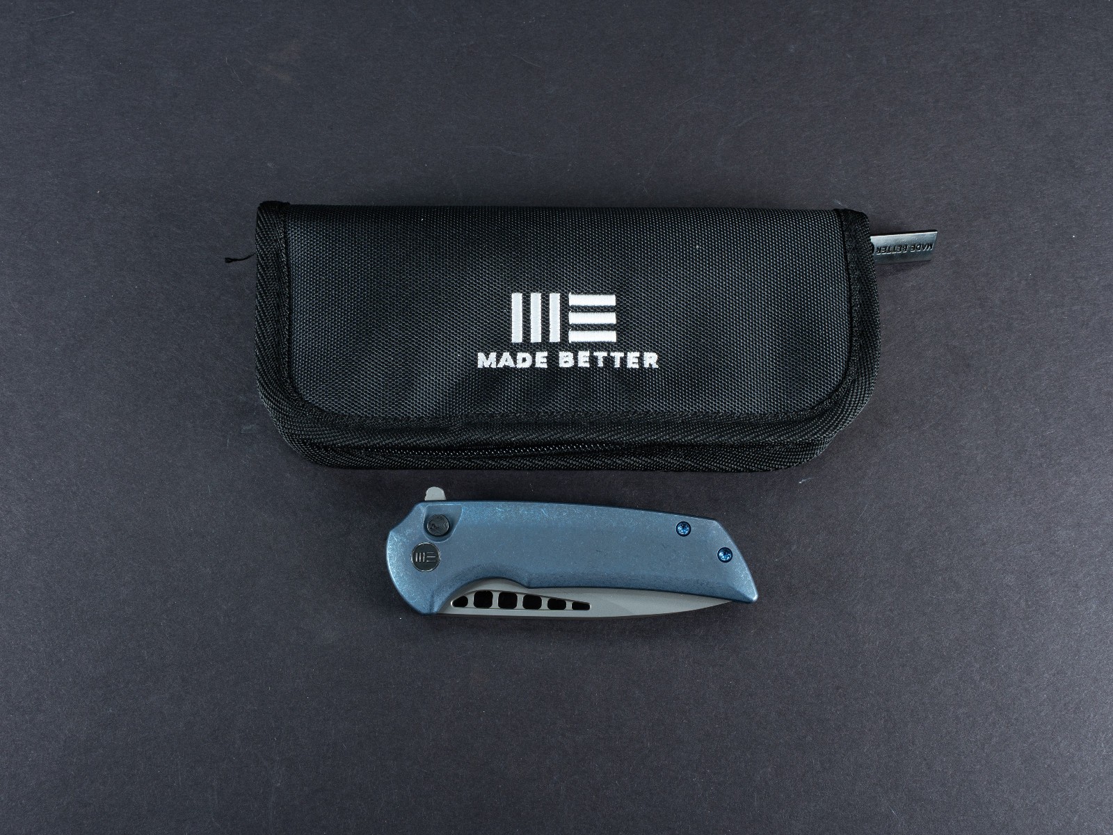 WE Knife Co. Mini Malice Blue Titanium Handles Button Lock CPM 20CV WE Knife Co. Mini Malice Blue Titanium Handles Button Lock CPM 20CV