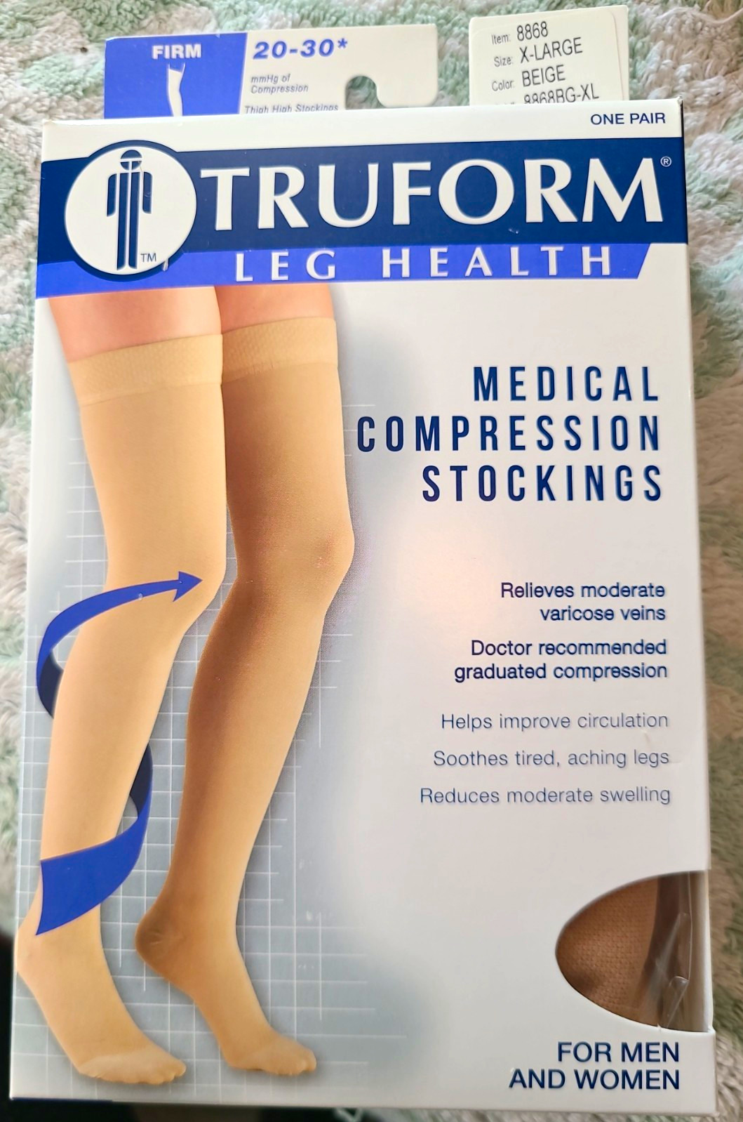 Truform Thigh High Compression Stockings 20-30 mmHg Beige Closed Toe 8868BG-XL