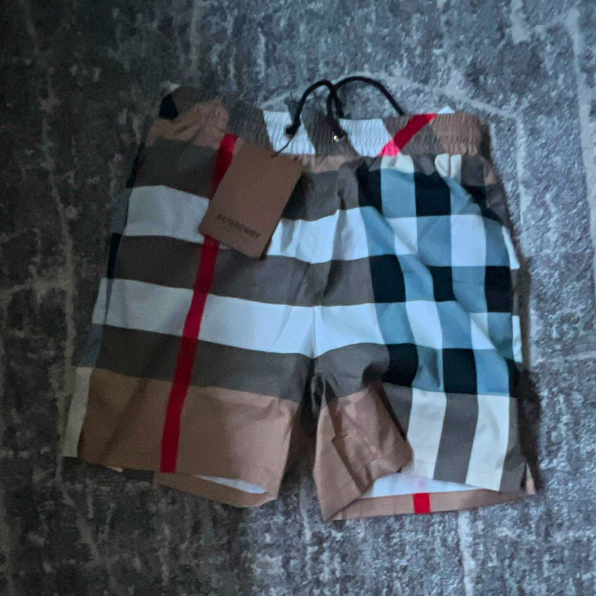 Burberry Men\'s Check Swim Shorts M Multicolor Drawstring Elastic Waist