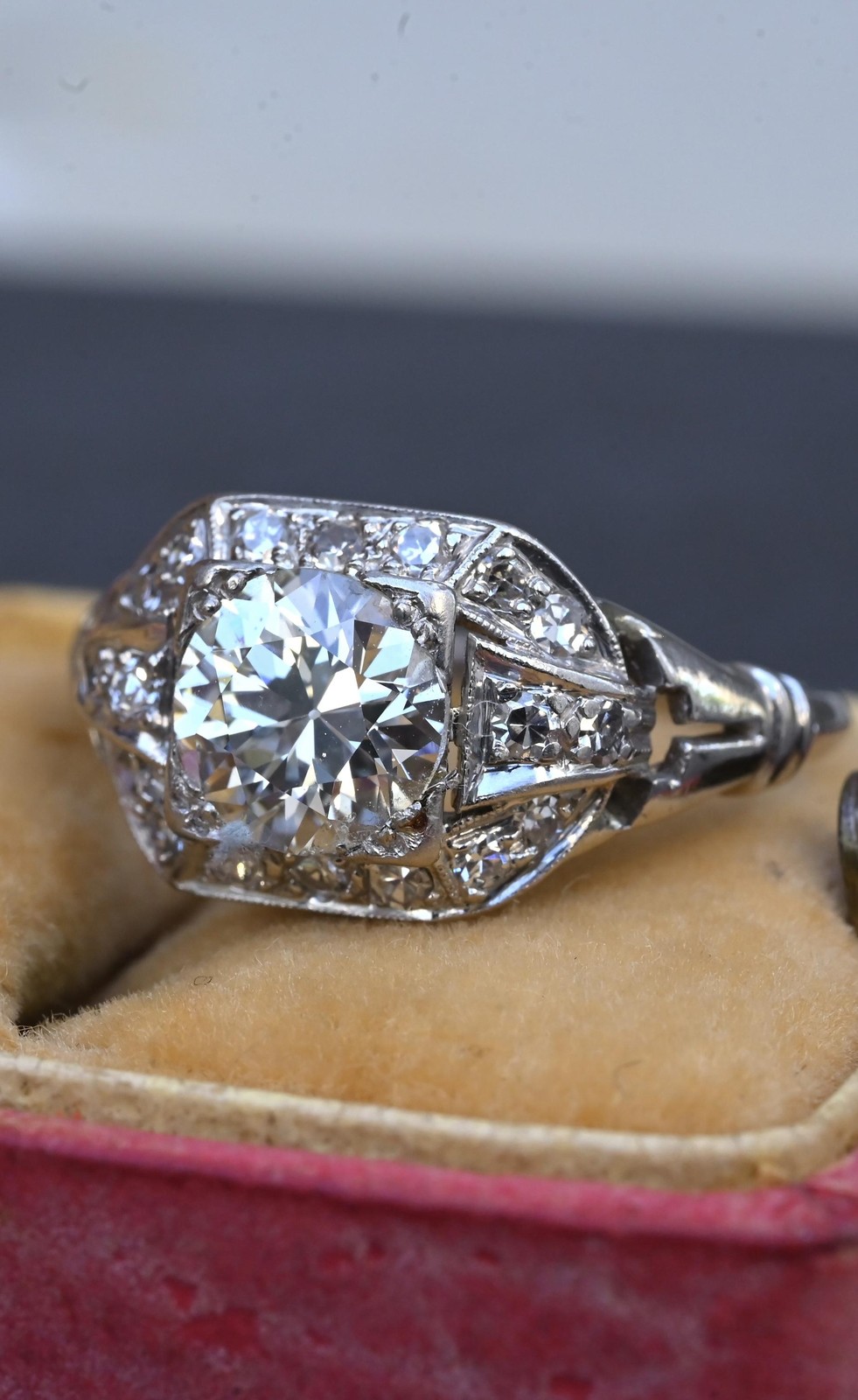 GIA Cert Art Deco Period Platinum 1.18 Carat Diamond Engagement Ring