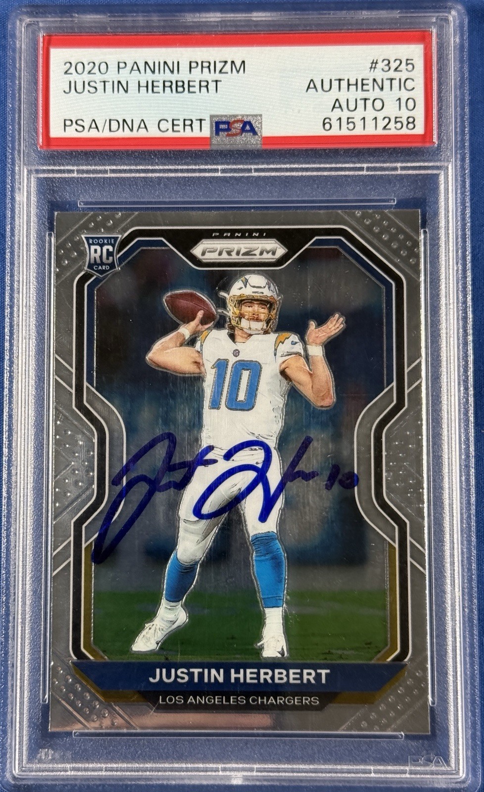Justin Herbert 2020 Panini Prizm Football RC Card #325 - PSA/DNA Auto 10 (Blue) Justin Herbert 2020 Panini Prizm Football RC Card #325 - PSA/DNA Auto 10 (Blue)