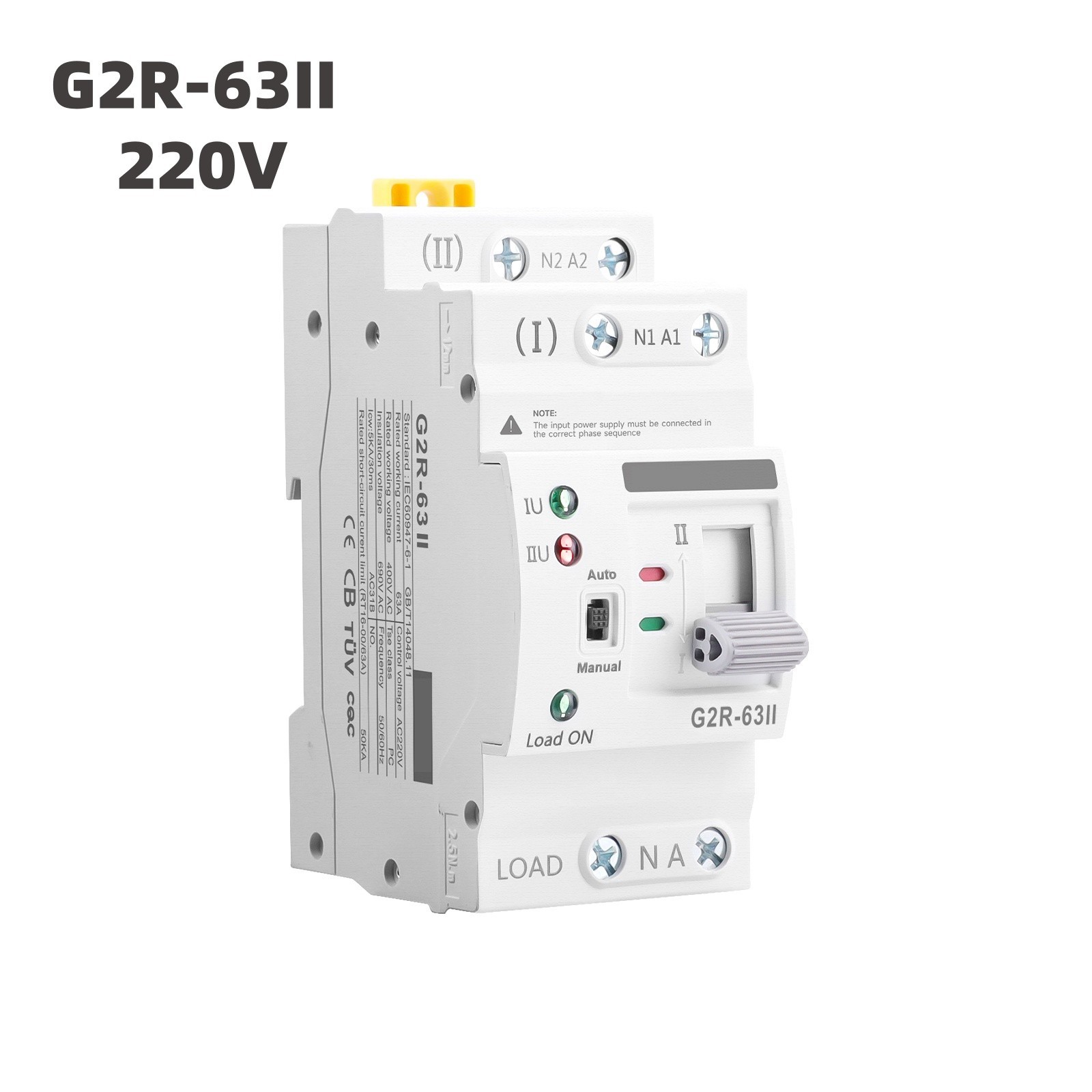 2P 63A 220V Mini Dual Power ATS  Automatic Transfer Switch for Generator Solar