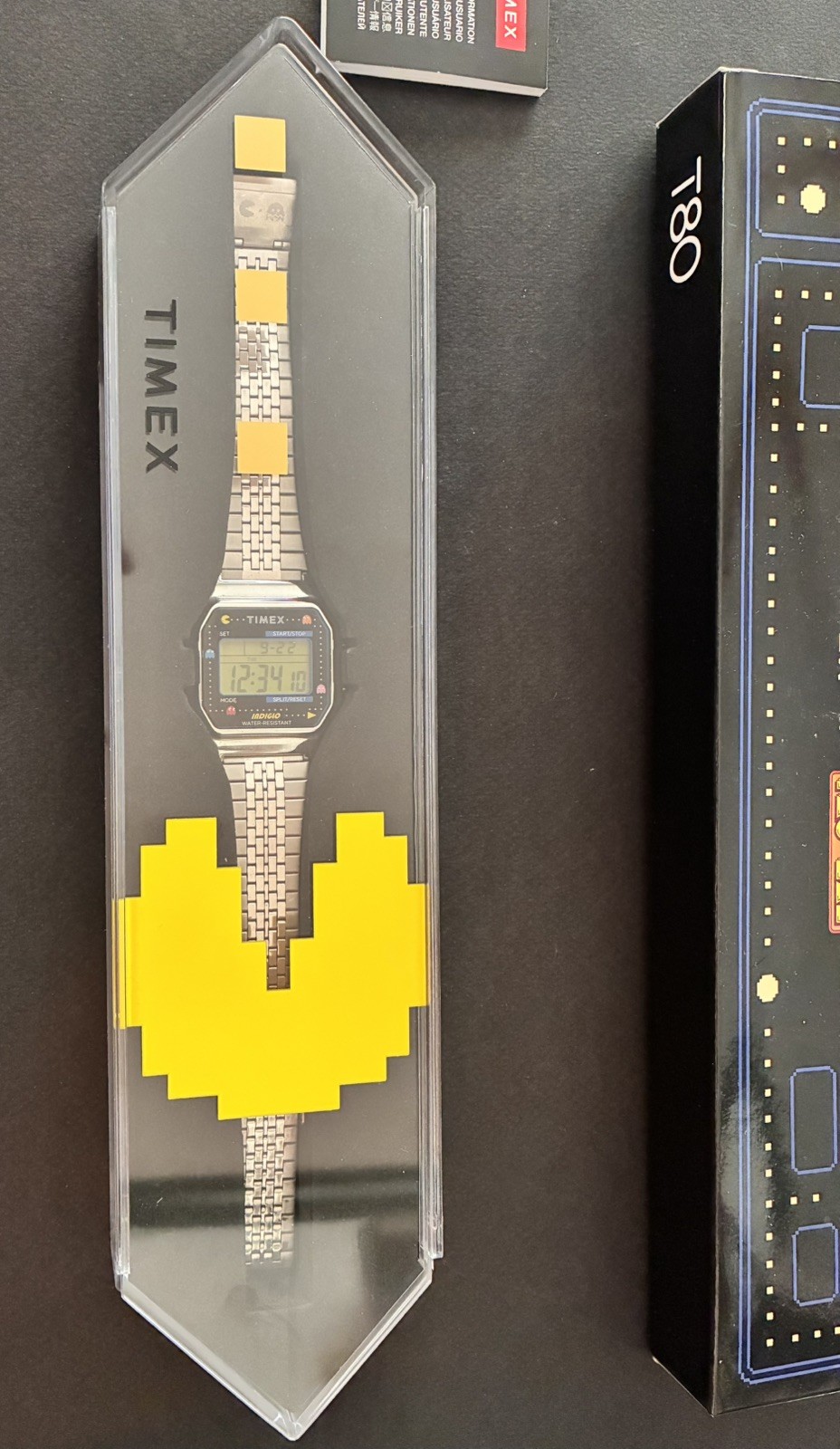 Timex T80 x PAC-MAN Digital Watch TW2U31900 Stainless Steel Indiglo COMPLETE Box