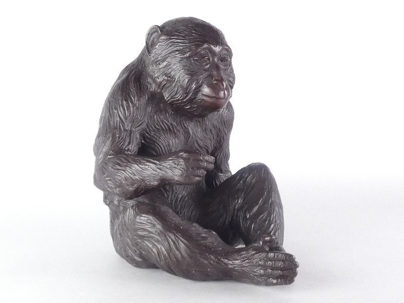 Fine Japanese Antique (early 20thC) Takaoka Bronze Monkey, Asahimine