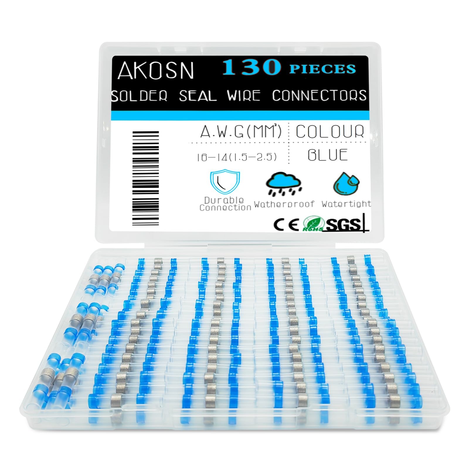 130 PCS Blue Heat Shrink Butt Connectors,16-14 AWG 16-14 (Qty: 130),