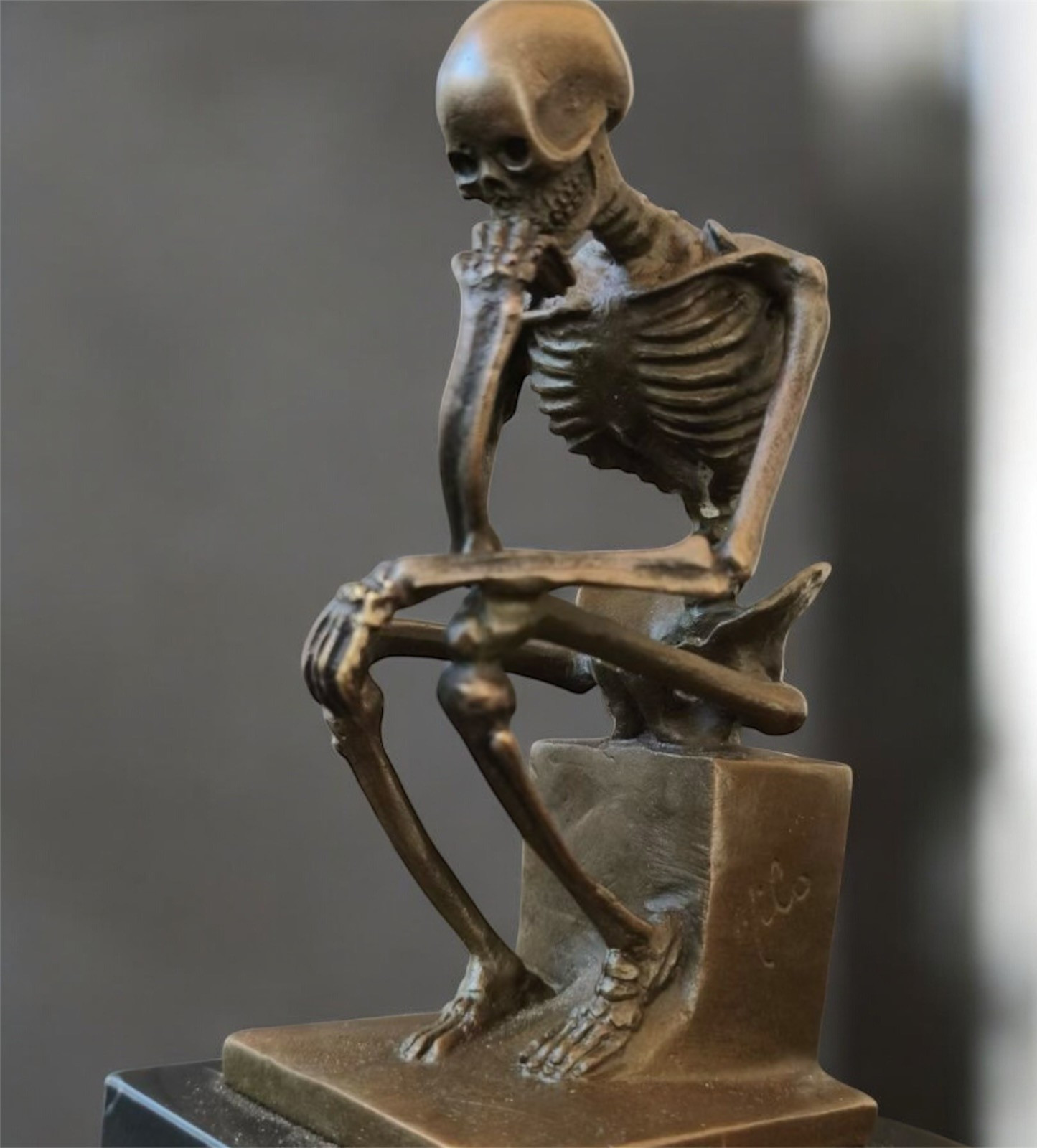 Bronze Skeleton Sculpture Statue MILO Thinking Deco Marble Decor Skull Mori Art
