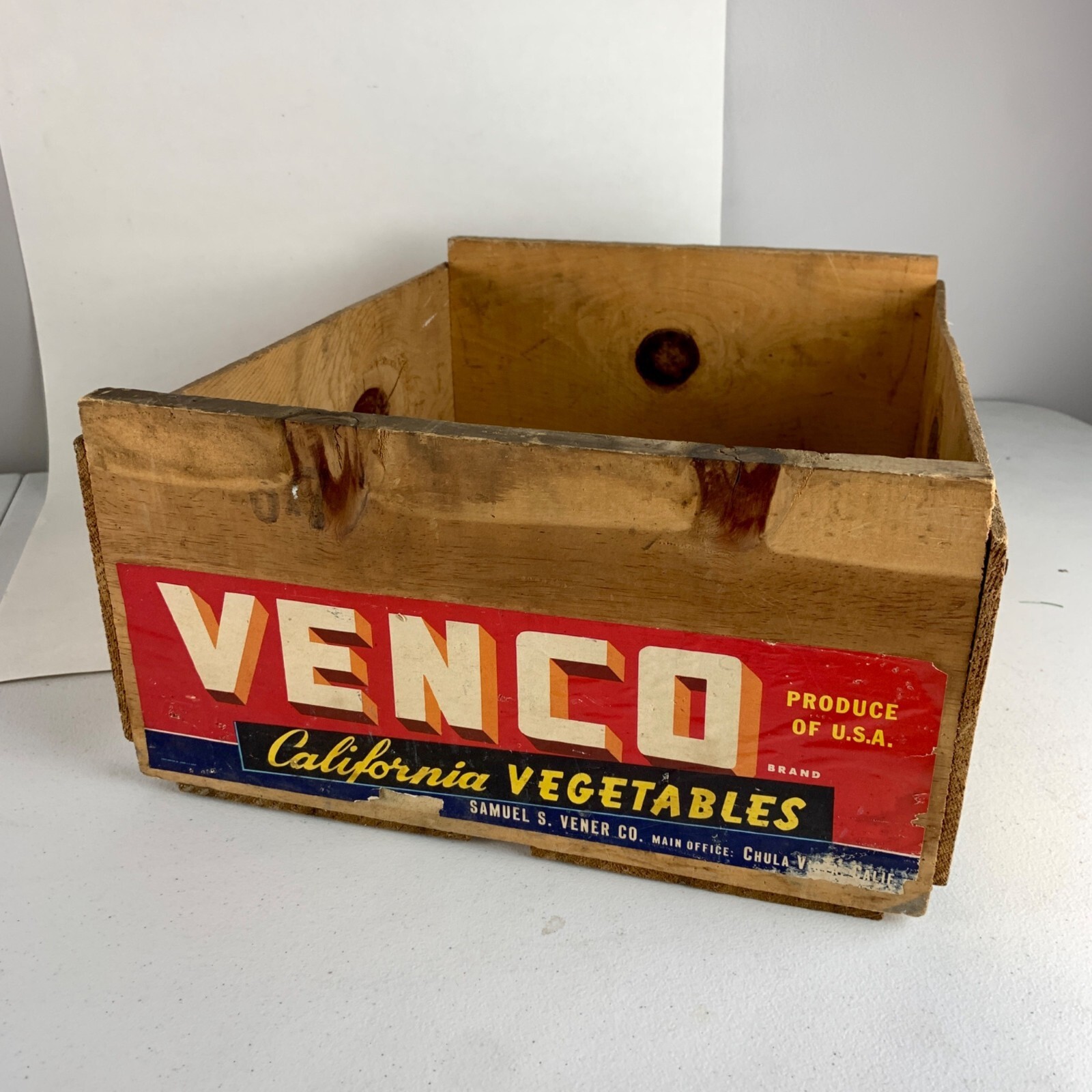 Vintage Venco California Vegetables Wood Wooden Crate Box Vintage Venco California Vegetables Wood Wooden Crate Box