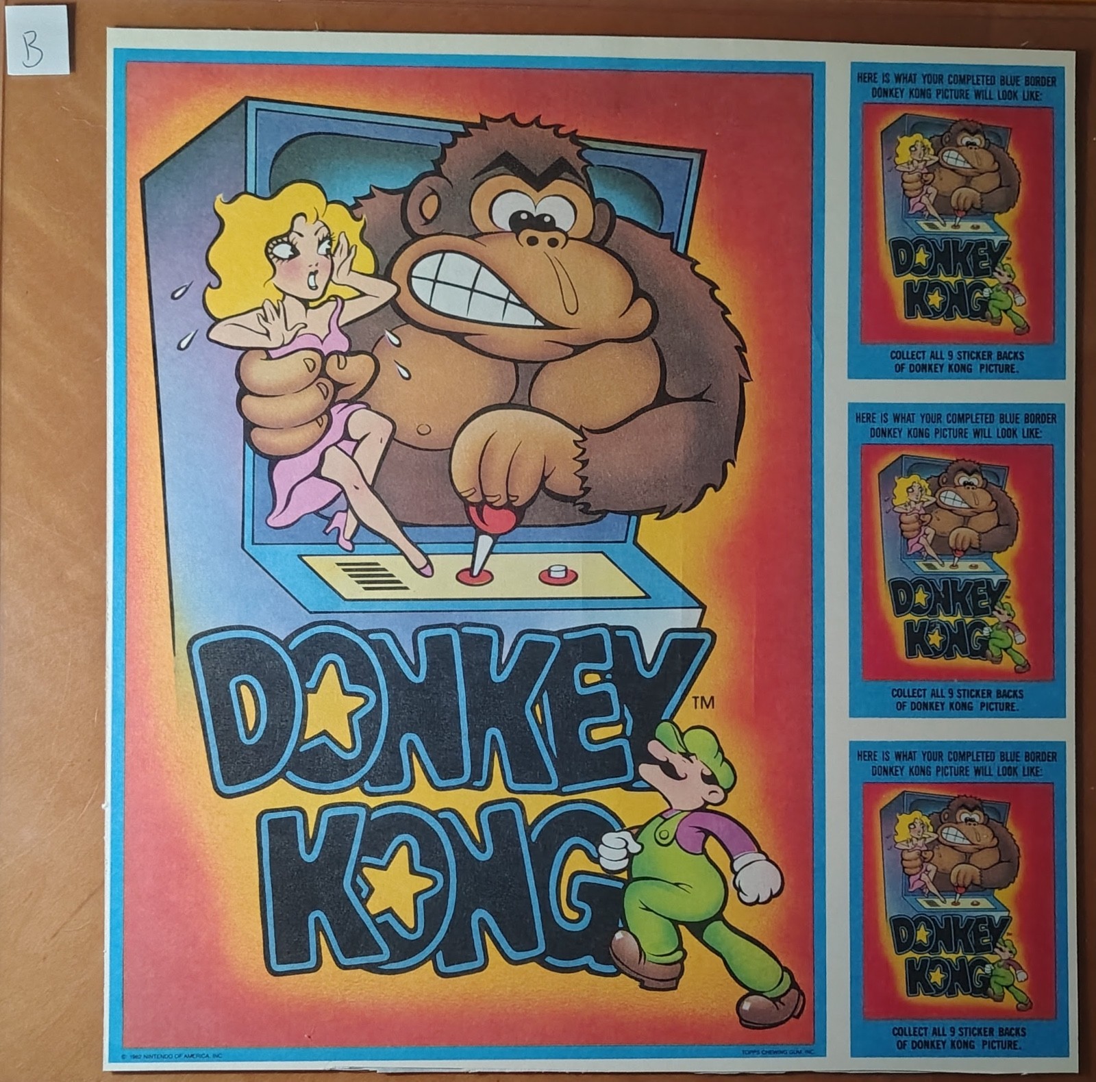 1982 TOPPS UNCUT  SHEET NINTENDO DONKEY KONG MARIO JUMP MAN AT WORK