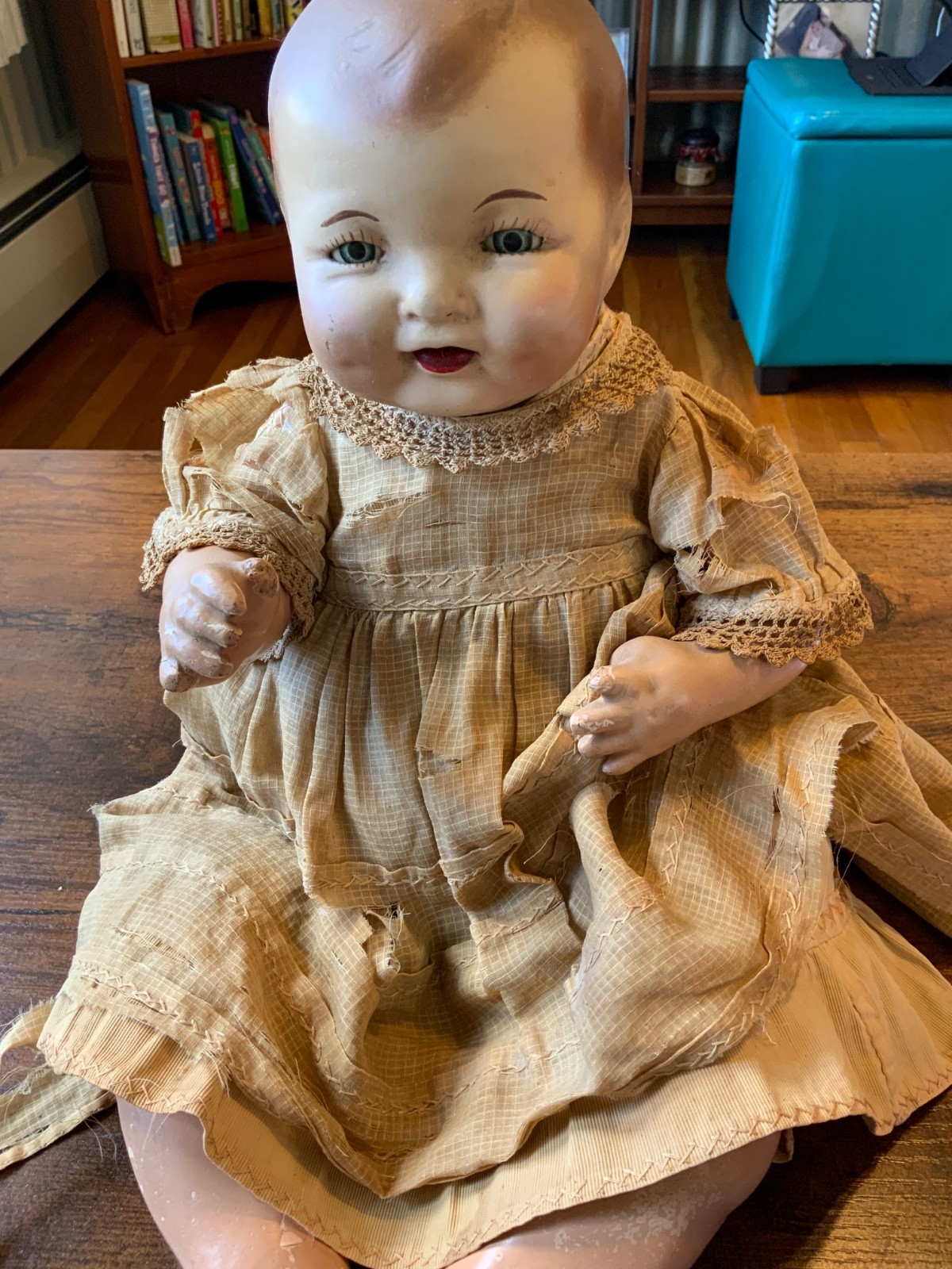 1920s Antique Vintage Effanbee Walk Talk Sleep Composition Baby Doll Molded Hair