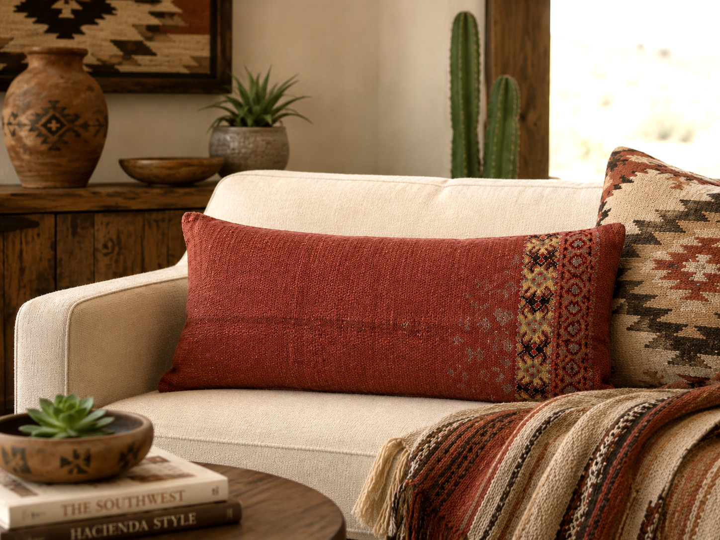 NEW Sundance Wool Lumbar Pillow Cover 14x28 Southwestern Aztec Tribal Rust Red