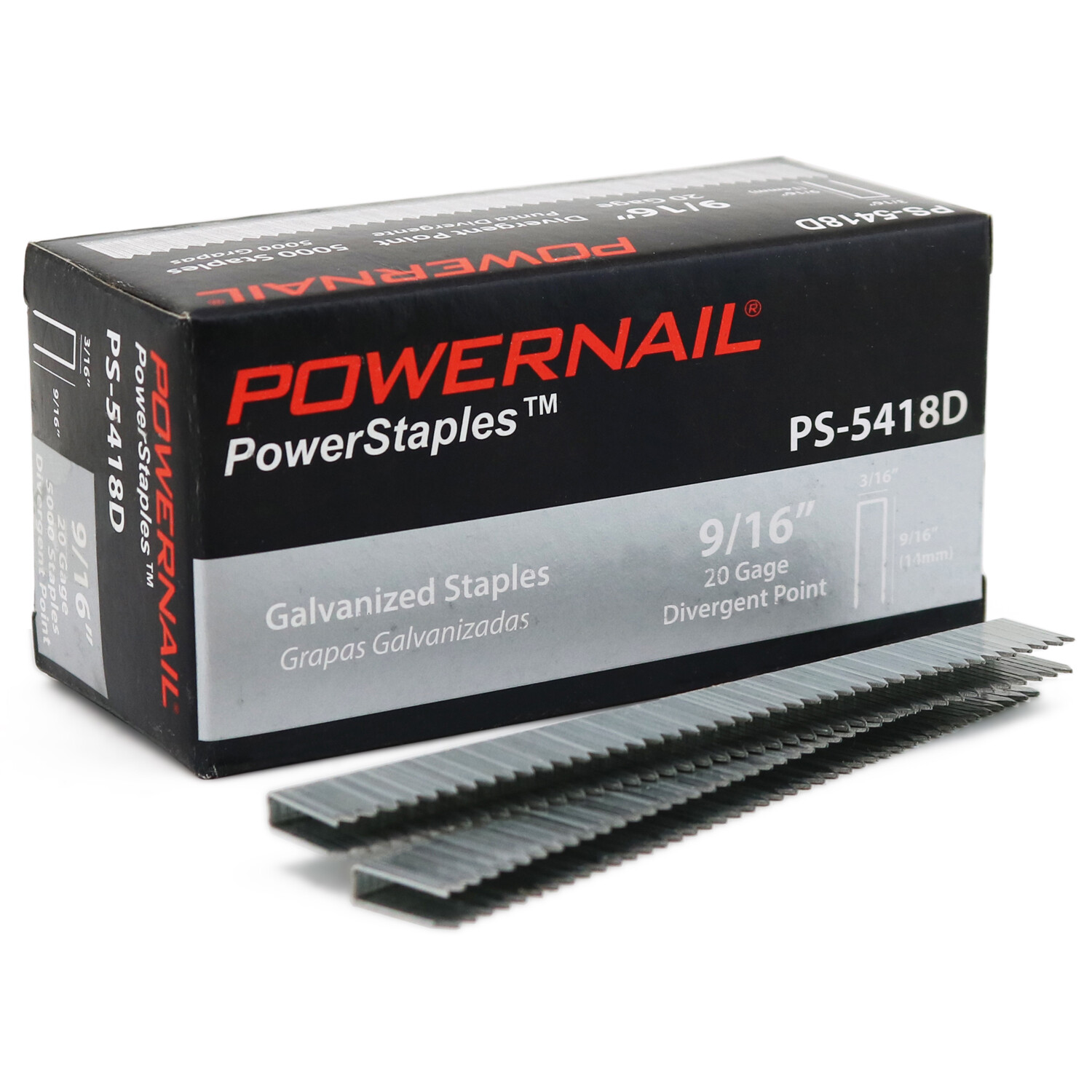 Powernail PS5418D 20 Ga. 3/16 In. Crown 9/16 In. Length Carpet Staples (5000 ct) Powernail PS5418D 20 Ga. 3/16 In. Crown 9/16 In. Length Carpet Staples (5000 ct)