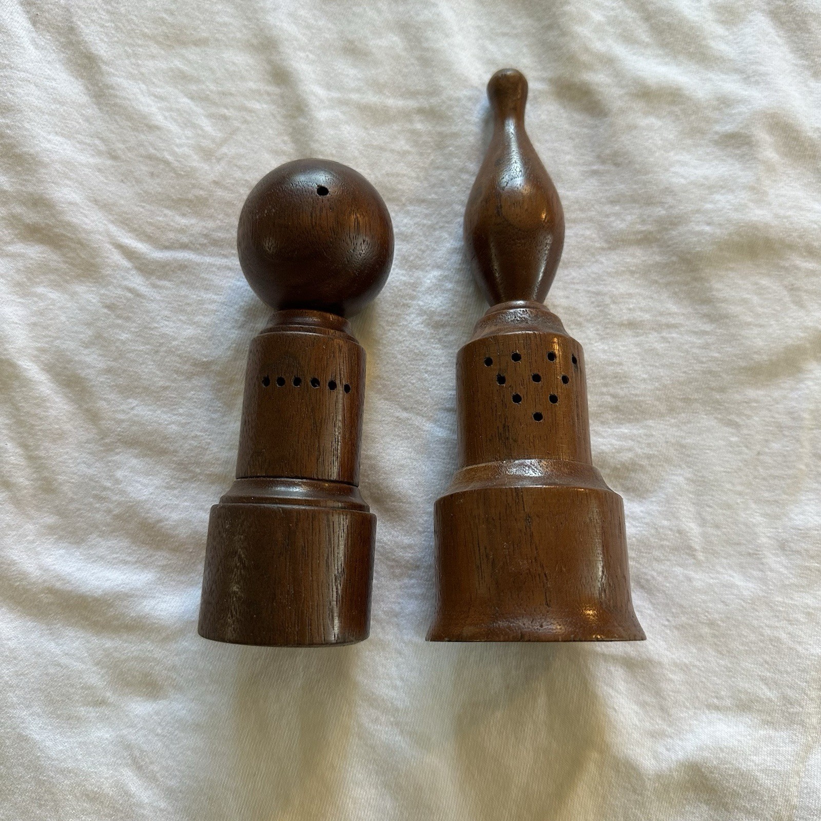 Vintage Wooden Muffineer? Wooden Salt & Pepper Shakers? Pair Cork MCM