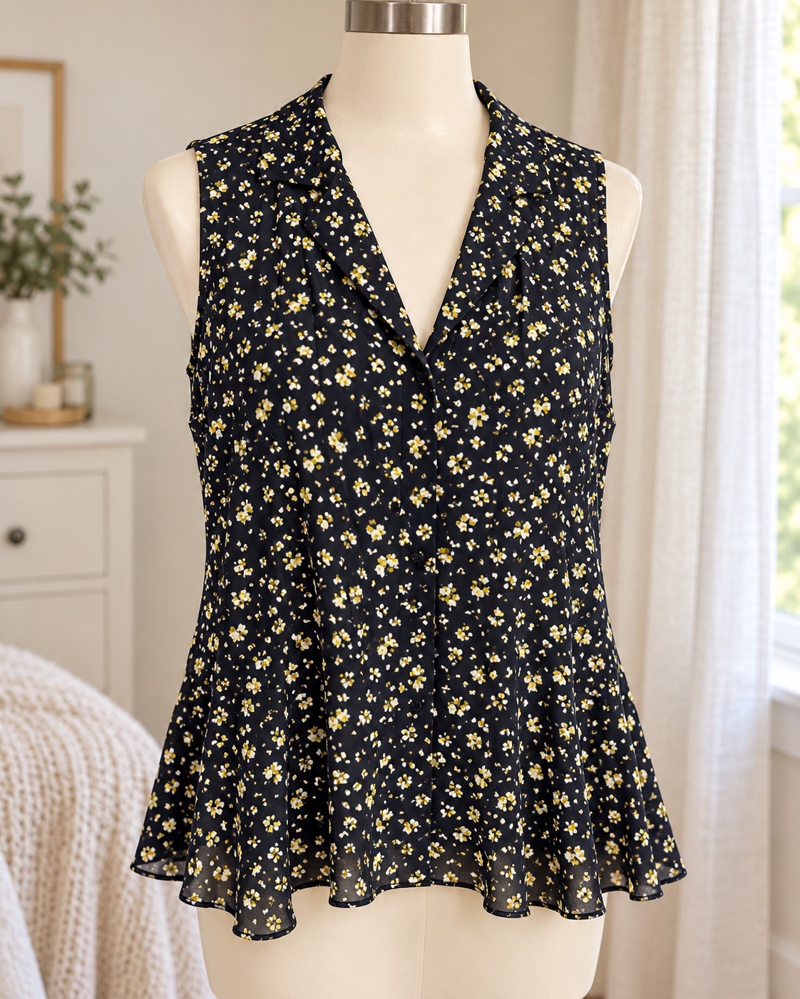 Pleione XS Black Floral Sleeveless Peplum Blouse Nordstrom