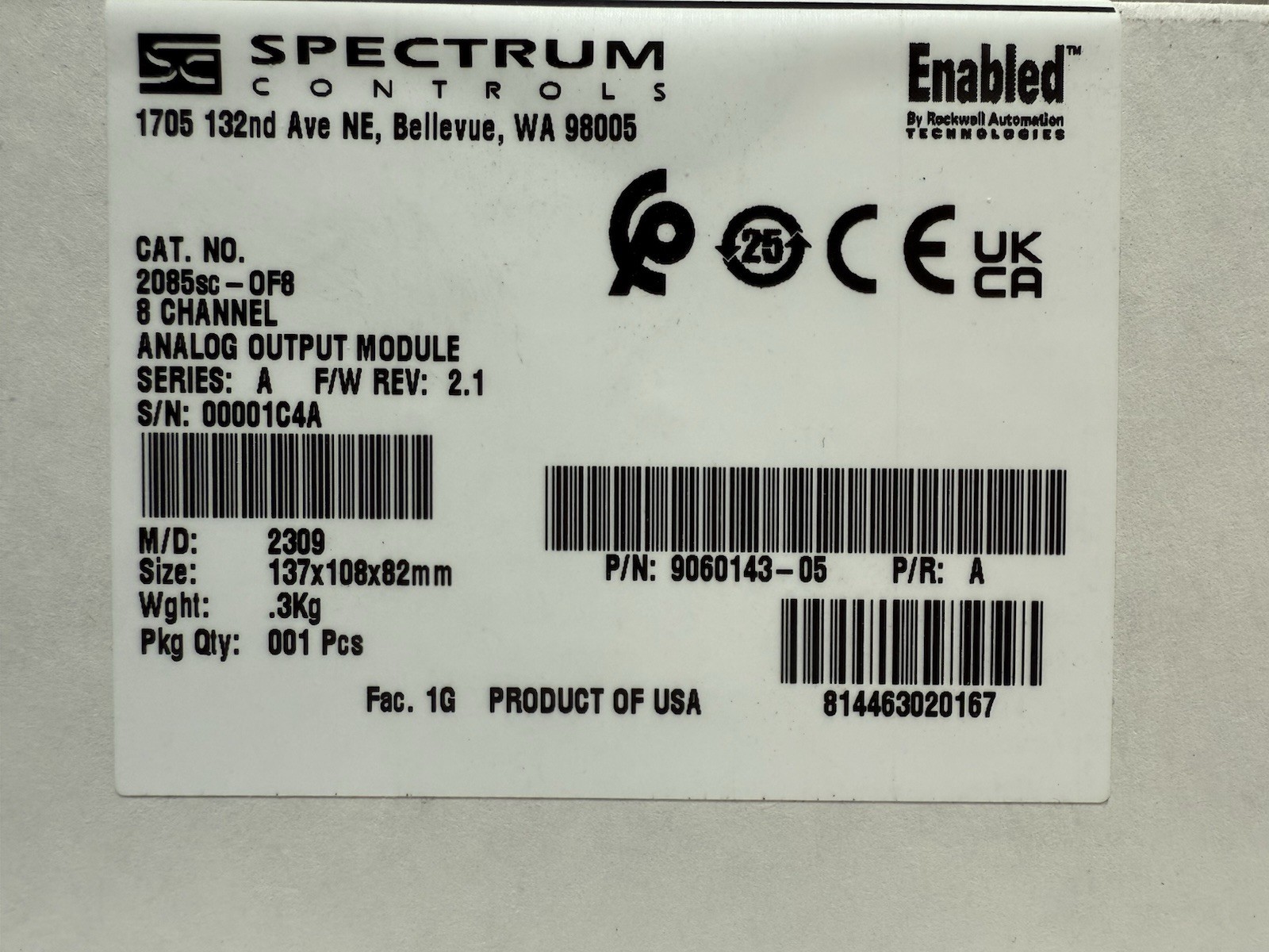 Spectrum Controls 2085sc-OF8 8 Channel Analog Output Module (New Factory Sealed)