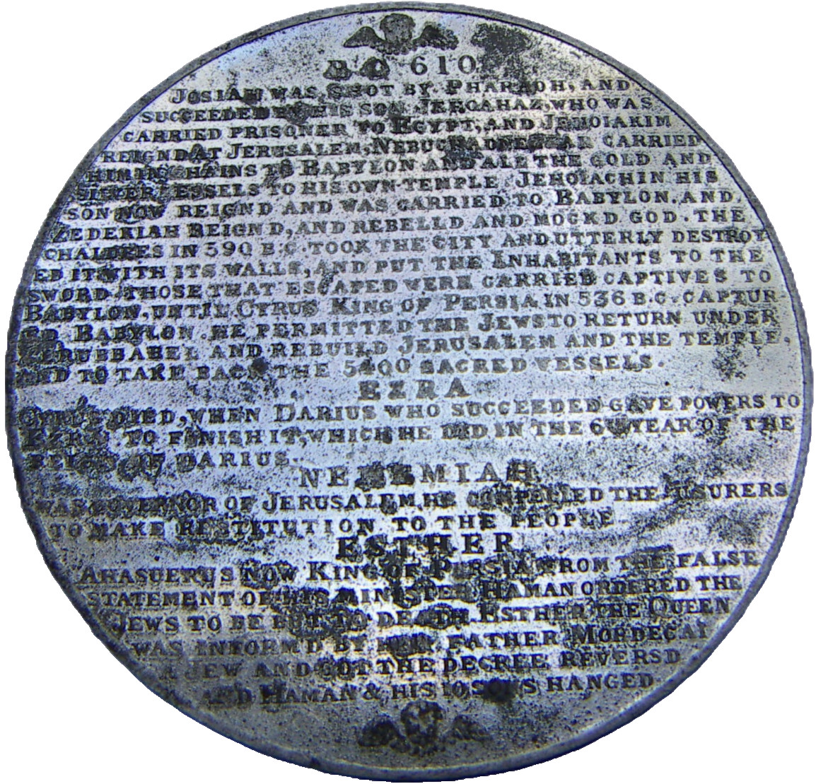 1830  AMERICA USA THE THOMASON MEDALLIC BIBLE SCRIPTURES WHITE METAL MEDAL RARE