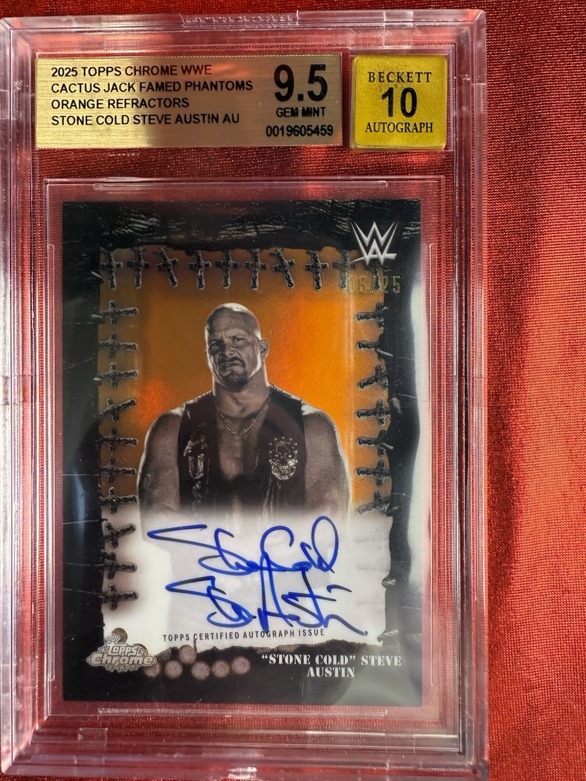 2025 Topps Chrome WWE Cactus Jack Stone Cold Orange Auto /25 BGS 9.5/10