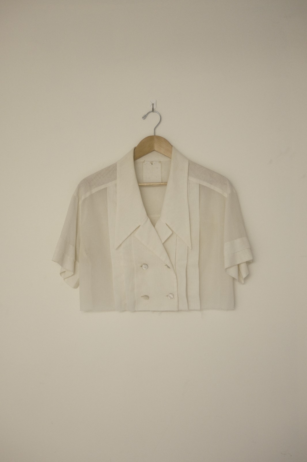 Vintage 80s Chanel Double-Breasted Pleated Cropped Linen Cream Button Blouse Vintage 80s Chanel Double-Breasted Pleated Cropped Linen Cream Button Blouse