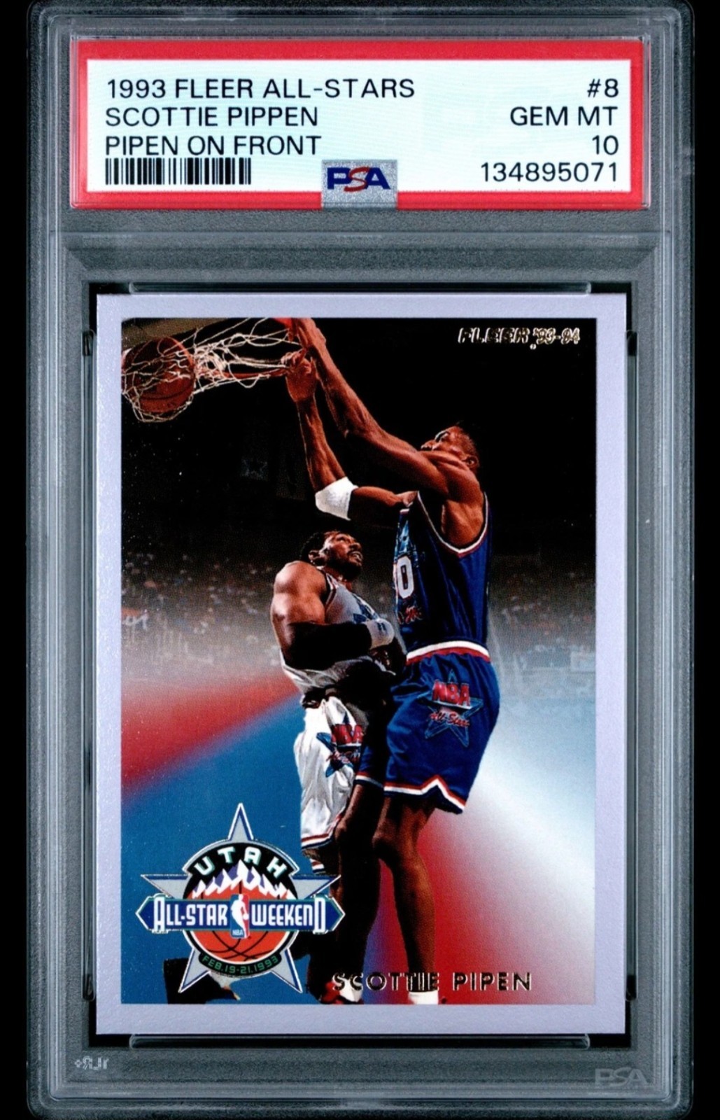1993-94 FLEER ALL-STARS #8 SCOTTIE PIPPEN ~PIPEN ON FRONT POP 10 PSA 10 GEM MINT 1993-94 FLEER ALL-STARS #8 SCOTTIE PIPPEN ~PIPEN ON FRONT POP 10 PSA 10 GEM MINT