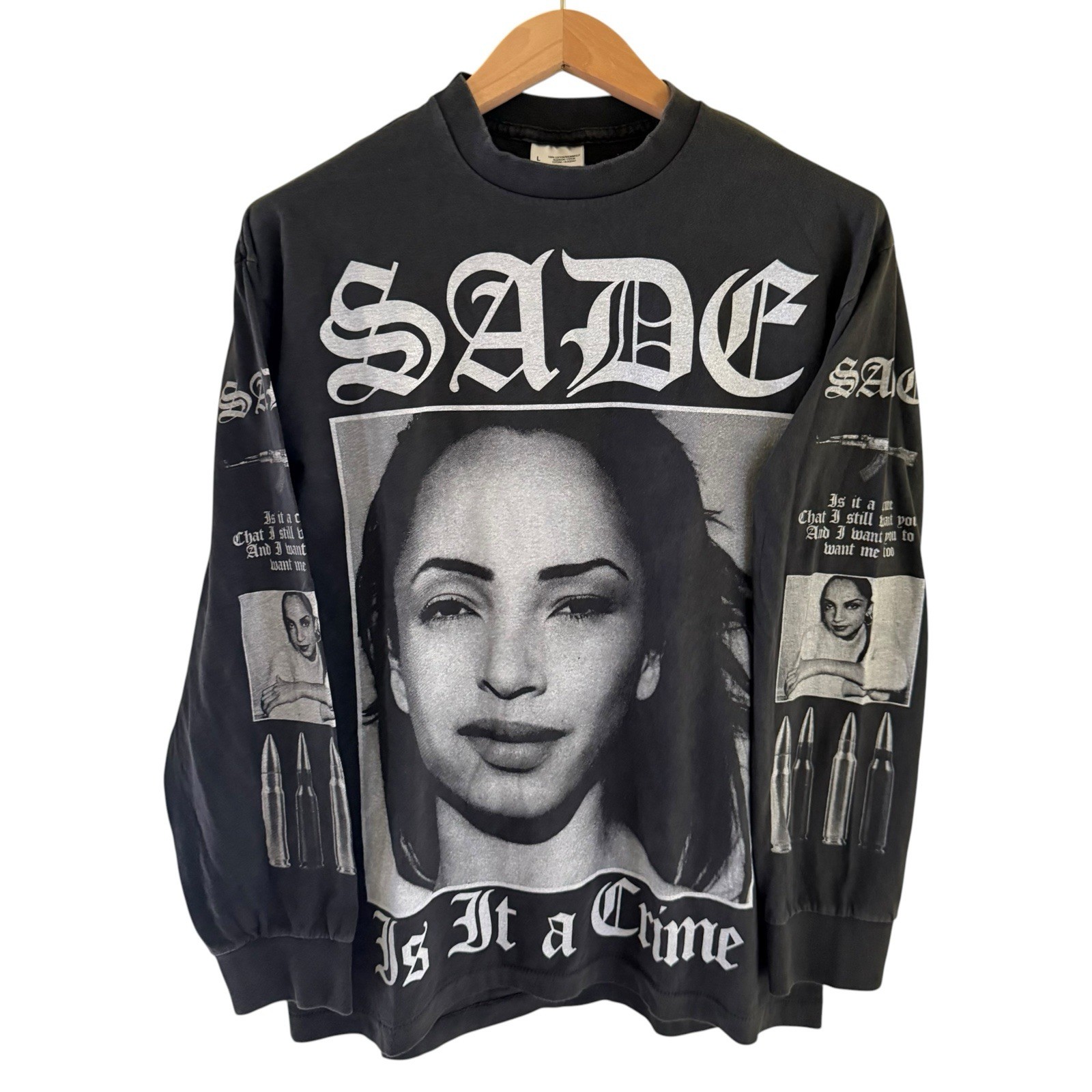Vtg Sade Is It A Crime Gun Bullets 80s Band Tour Long Sleeve Shirt REPRINT Large Vtg Sade Is It A Crime Gun Bullets 80s Band Tour Long Sleeve Shirt REPRINT Large