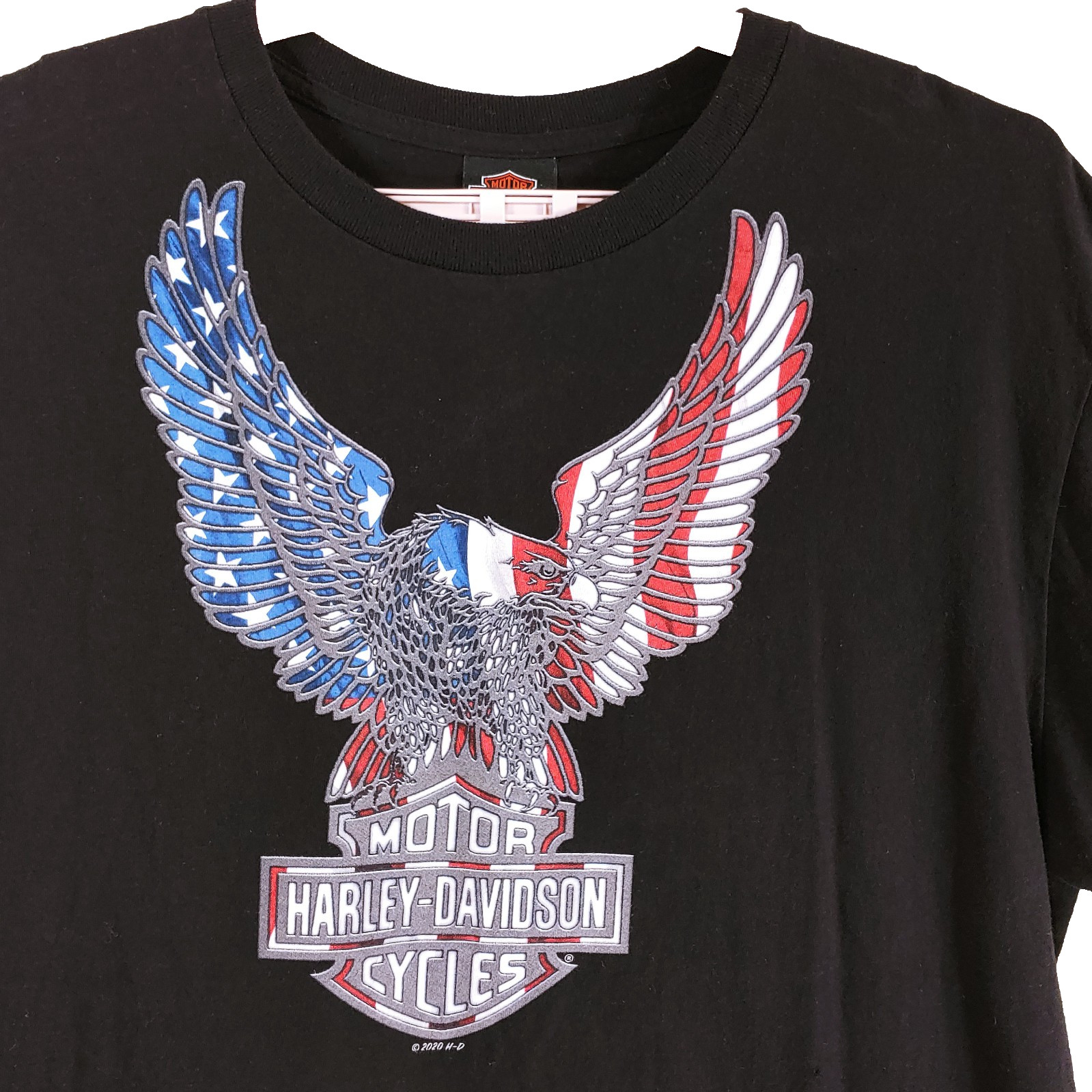 Harley Davidson T Shirt Mens XL Black Biker Big Eagle Wings Motorcycle Flag Crew