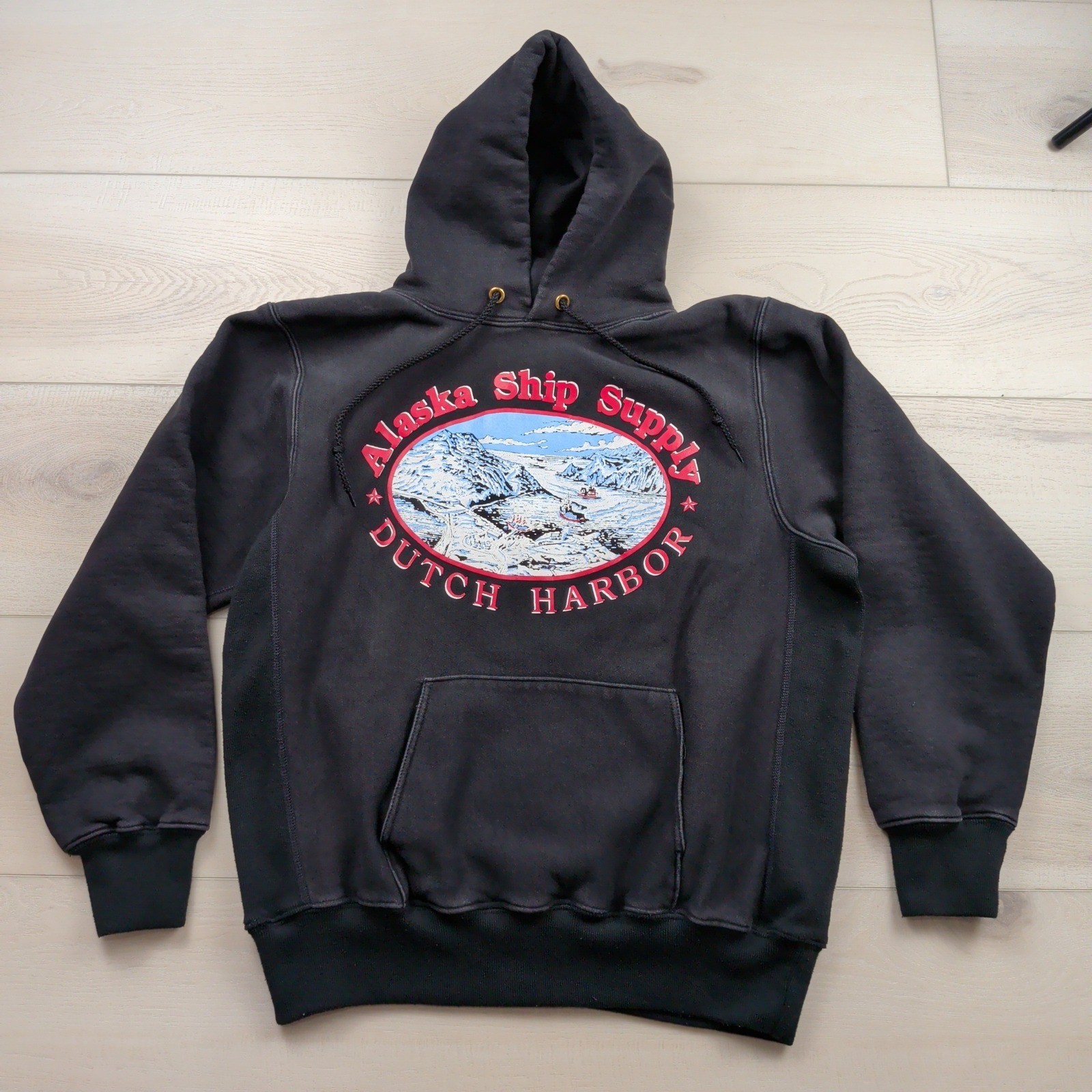 Vintage Mt Spokane Knitting Mills Alaska Ship Supply Hoodie XL Black Made in USA
