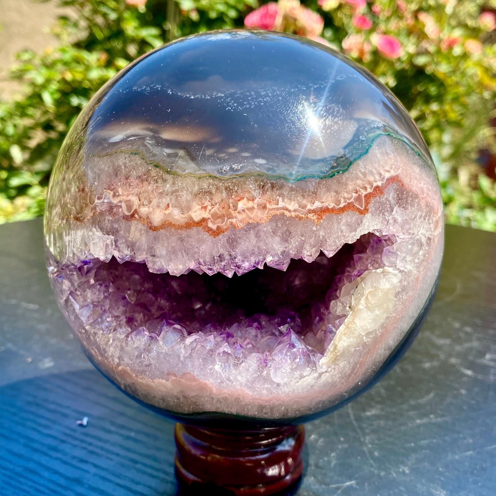 5.5LB  Polished Purple Amethyst Agate Sphere Gemstone Crystal Ball Reiki M