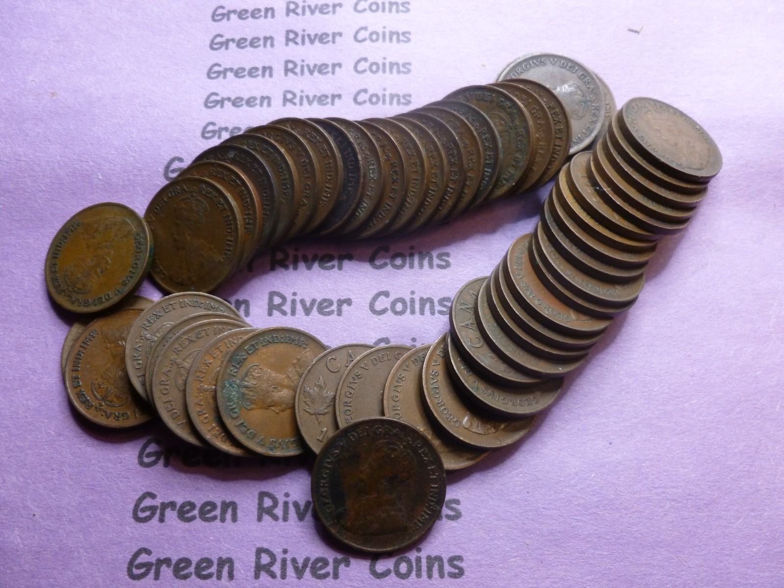 Assorted 1920 to 1936 Canadian Small Cent Roll 50 Coins King George V #A01 Assorted 1920 to 1936 Canadian Small Cent Roll 50 Coins King George V #A01