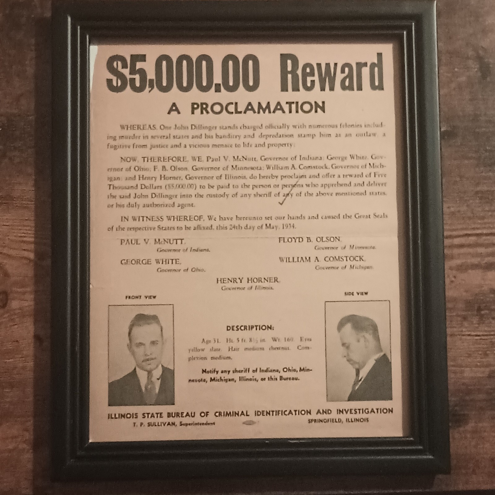 John Dillinger $5,000 Reward - Wanted Poster - Original - Not Reproduction John Dillinger $5,000 Reward - Wanted Poster - Original - Not Reproduction