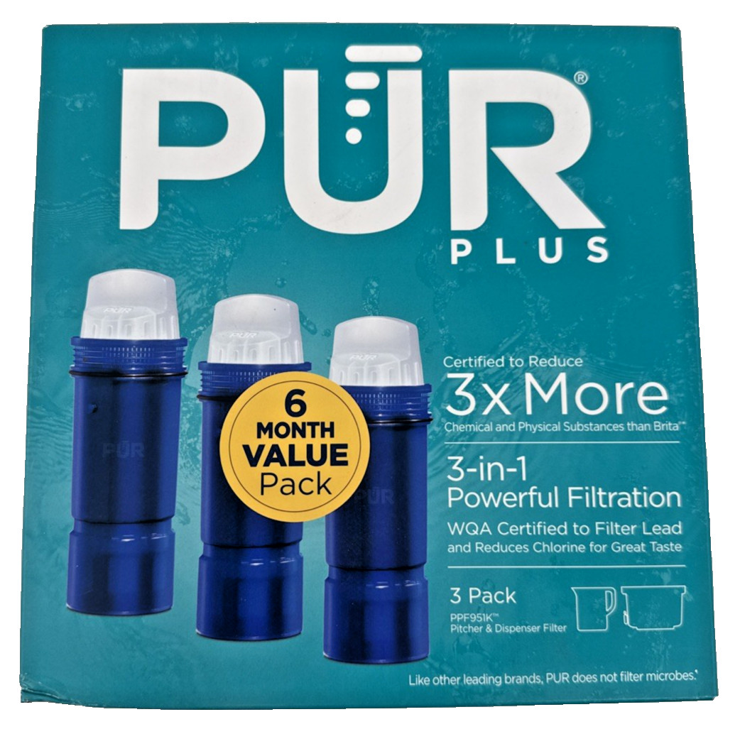 PUR PLUS Pitcher Replacement Filter PPF951K 3 Pack New Filters 6 Month Supply