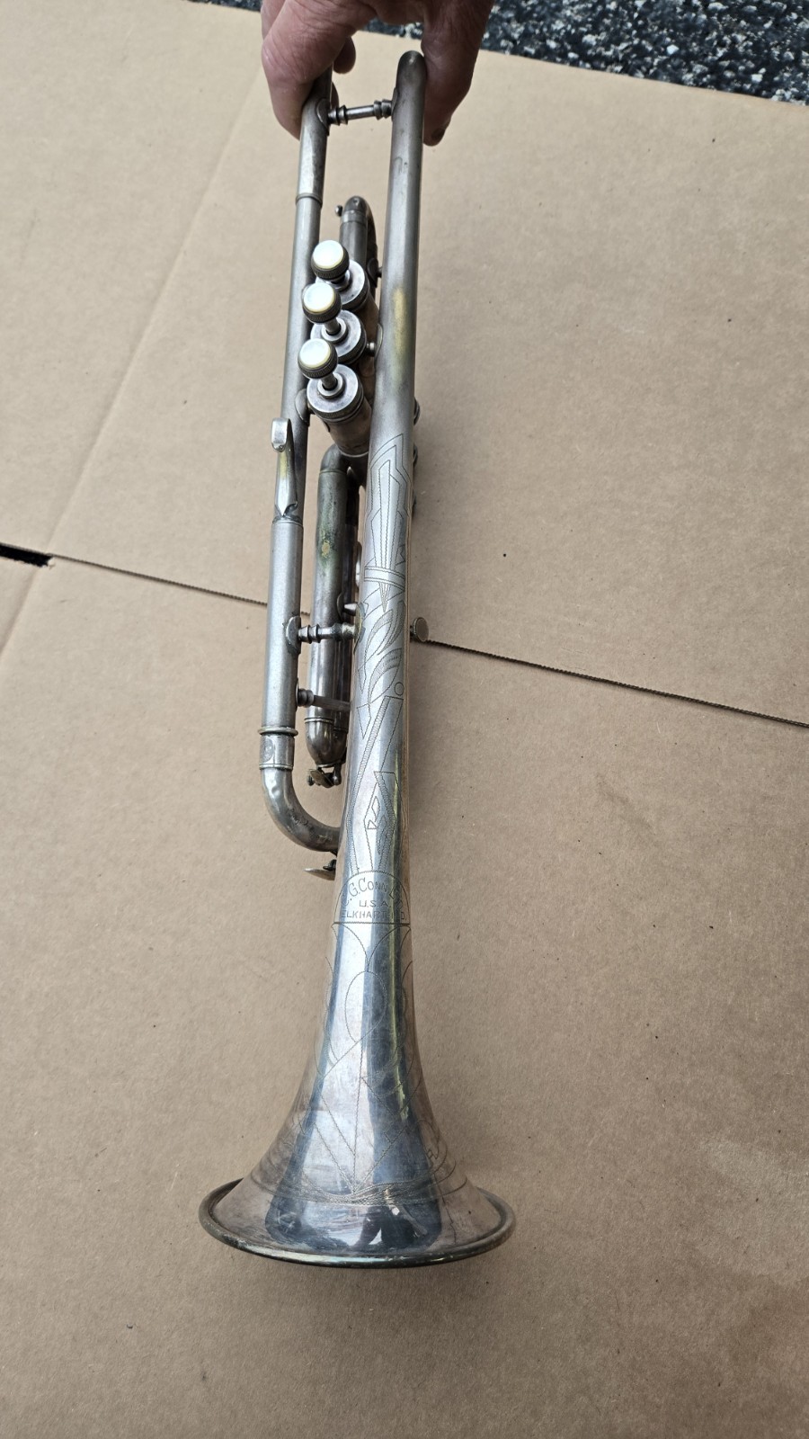 VINTAGE  C.G. CONN 58B SILVER TRUMPET WITH VERY RARE MOUTHPIECE AND CASE